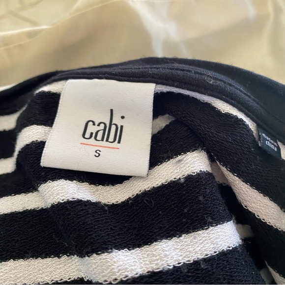 Cabi Rayon Criss Cross Striped Crew Neck Tee Short Sleeve Black White: Small - Picture 5 of 8